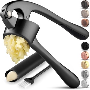 image:imageZulay Kitchen Premium Garlic Press Set  Rust Proof Professional Garlic Mincer Tool  EasySqueeze EasyClean with Soft Ergonomic Handle  Silicone Garlic Peeler amp Brush SilverStandard Dark Gray