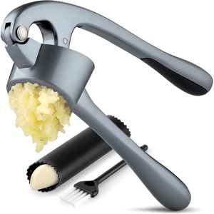 image:imageZulay Kitchen Premium Garlic Press Set  Rust Proof Professional Garlic Mincer Tool  EasySqueeze EasyClean with Soft Ergonomic Handle  Silicone Garlic Peeler amp Brush SilverStandard Slate