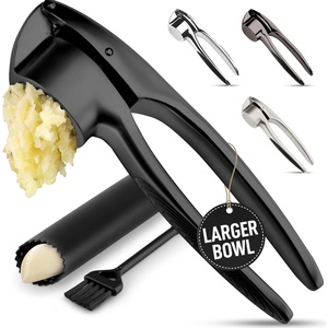 image:imageZulay Kitchen Premium Garlic Press Set  Rust Proof Professional Garlic Mincer Tool  EasySqueeze EasyClean with Soft Ergonomic Handle  Silicone Garlic Peeler amp Brush SilverPremium Black
