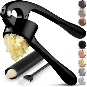 image:imageZulay Kitchen Premium Garlic Press Set  Rust Proof Professional Garlic Mincer Tool  EasySqueeze EasyClean with Soft Ergonomic Handle  Silicone Garlic Peeler amp Brush SilverStandard Black