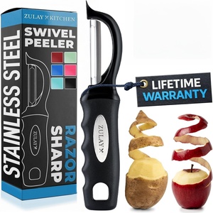 image:imageZulay Kitchen Premium Vegetable Peeler for Kitchen  Swivel Peeler with Razor Sharp Stainless Steel Blades amp Strong Ergonomic Handle  Dishwasher Safe Easy To Use with Blemish Remover  BlackBlackSilver