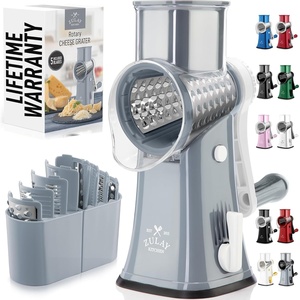 image:imageZulay Kitchen Rotary Cheese Grater 5 Blade Cheese Shredder  Manual Hand Crank Cheese Grater With Reinforced Suction amp 5 Interchangeable Drums  Easy to Use Vegetable Chopper Round Mandoline SlicerGray  White