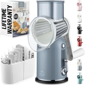 image:imageZulay Kitchen Rotary Cheese Grater 5 Blade Cheese Shredder  Manual Hand Crank Cheese Grater With Reinforced Suction amp 5 Interchangeable Drums  Easy to Use Vegetable Chopper Round Mandoline SlicerClassic  Gray