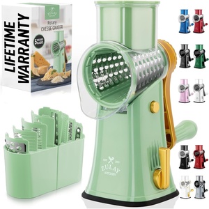 image:imageZulay Kitchen Rotary Cheese Grater 5 Blade Cheese Shredder  Manual Hand Crank Cheese Grater With Reinforced Suction amp 5 Interchangeable Drums  Easy to Use Vegetable Chopper Round Mandoline SlicerSea Foam  Gold