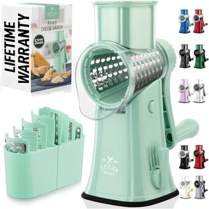 image:imageZulay Kitchen Rotary Cheese Grater 5 Blade Cheese Shredder  Manual Hand Crank Cheese Grater With Reinforced Suction amp 5 Interchangeable Drums  Easy to Use Vegetable Chopper Round Mandoline SlicerSeafoam