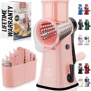 image:imageZulay Kitchen Rotary Cheese Grater 5 Blade Cheese Shredder  Manual Hand Crank Cheese Grater With Reinforced Suction amp 5 Interchangeable Drums  Easy to Use Vegetable Chopper Round Mandoline SlicerPeach  Black