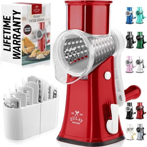 image:imageZulay Kitchen Rotary Cheese Grater 5 Blade Cheese Shredder  Manual Hand Crank Cheese Grater With Reinforced Suction amp 5 Interchangeable Drums  Easy to Use Vegetable Chopper Round Mandoline SlicerWhite and Red