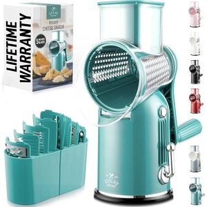 image:imageZulay Kitchen Rotary Cheese Grater 5 Blade Cheese Shredder  Manual Hand Crank Cheese Grater With Reinforced Suction amp 5 Interchangeable Drums  Easy to Use Vegetable Chopper Round Mandoline SlicerClassic  Green