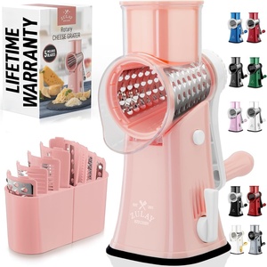 image:imageZulay Kitchen Rotary Cheese Grater 5 Blade Cheese Shredder  Manual Hand Crank Cheese Grater With Reinforced Suction amp 5 Interchangeable Drums  Easy to Use Vegetable Chopper Round Mandoline SlicerPeach  White