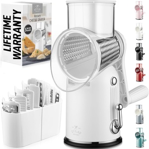 image:imageZulay Kitchen Rotary Cheese Grater 5 Blade Cheese Shredder  Manual Hand Crank Cheese Grater With Reinforced Suction amp 5 Interchangeable Drums  Easy to Use Vegetable Chopper Round Mandoline SlicerClassic  White