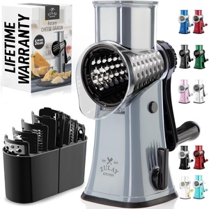 image:imageZulay Kitchen Rotary Cheese Grater 5 Blade Cheese Shredder  Manual Hand Crank Cheese Grater With Reinforced Suction amp 5 Interchangeable Drums  Easy to Use Vegetable Chopper Round Mandoline SlicerGray and Black