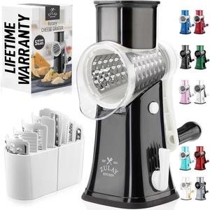 image:imageZulay Kitchen Rotary Cheese Grater 5 Blade Cheese Shredder  Manual Hand Crank Cheese Grater With Reinforced Suction amp 5 Interchangeable Drums  Easy to Use Vegetable Chopper Round Mandoline SlicerWhiteBlack