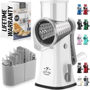 image:imageZulay Kitchen Rotary Cheese Grater 5 Blade Cheese Shredder  Manual Hand Crank Cheese Grater With Reinforced Suction amp 5 Interchangeable Drums  Easy to Use Vegetable Chopper Round Mandoline SlicerGray and White