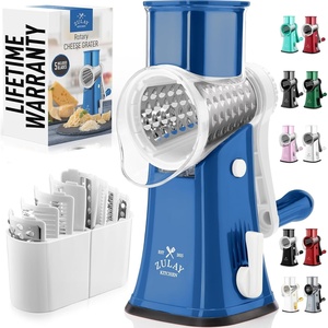 image:imageZulay Kitchen Rotary Cheese Grater 5 Blade Cheese Shredder  Manual Hand Crank Cheese Grater With Reinforced Suction amp 5 Interchangeable Drums  Easy to Use Vegetable Chopper Round Mandoline SlicerWhite and Blue