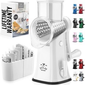 image:imageZulay Kitchen Rotary Cheese Grater 5 Blade Cheese Shredder  Manual Hand Crank Cheese Grater With Reinforced Suction amp 5 Interchangeable Drums  Easy to Use Vegetable Chopper Round Mandoline SlicerWhite