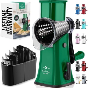 image:imageZulay Kitchen Rotary Cheese Grater 5 Blade Cheese Shredder  Manual Hand Crank Cheese Grater With Reinforced Suction amp 5 Interchangeable Drums  Easy to Use Vegetable Chopper Round Mandoline SlicerBlack and Green