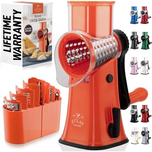 image:imageZulay Kitchen Rotary Cheese Grater 5 Blade Cheese Shredder  Manual Hand Crank Cheese Grater With Reinforced Suction amp 5 Interchangeable Drums  Easy to Use Vegetable Chopper Round Mandoline SlicerOrange  Black
