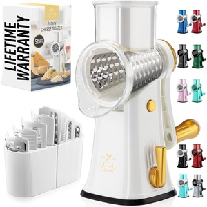image:imageZulay Kitchen Rotary Cheese Grater 5 Blade Cheese Shredder  Manual Hand Crank Cheese Grater With Reinforced Suction amp 5 Interchangeable Drums  Easy to Use Vegetable Chopper Round Mandoline SlicerWhite  Gold