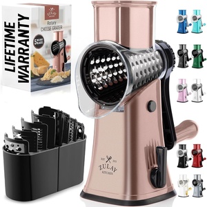 image:imageZulay Kitchen Rotary Cheese Grater 5 Blade Cheese Shredder  Manual Hand Crank Cheese Grater With Reinforced Suction amp 5 Interchangeable Drums  Easy to Use Vegetable Chopper Round Mandoline SlicerRose Gold  Black