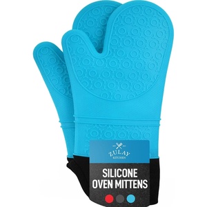 image:imageZulay Kitchen Silicone Oven Mitts  Textured Non Slip Grip Oven Mitts Heat Resistant  Extra Long Protective Oven Gloves are Perfect for Baking Grilling BBQ and Cooking  Set of 2 Light BlueLight Blue