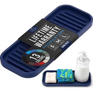image:imageZulay Kitchen Small Silicone Sponge Holder 49x33  SpaceSaving Sink Organizer Tray for Sponge Soap Brush amp More  Compact NonSlip Dish for Kitchen amp Bathroom BlackDark Blue Medium