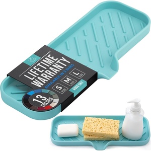 image:imageZulay Kitchen Small Silicone Sponge Holder 49x33  SpaceSaving Sink Organizer Tray for Sponge Soap Brush amp More  Compact NonSlip Dish for Kitchen amp Bathroom BlackAqua Sky Large
