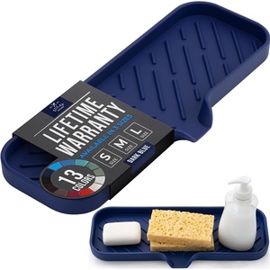 image:imageZulay Kitchen Small Silicone Sponge Holder 49x33  SpaceSaving Sink Organizer Tray for Sponge Soap Brush amp More  Compact NonSlip Dish for Kitchen amp Bathroom BlackDark Blue Large