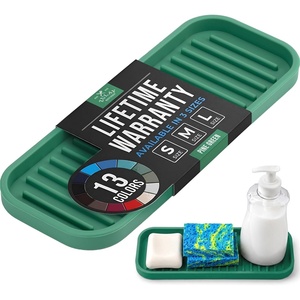 image:imageZulay Kitchen Small Silicone Sponge Holder 49x33  SpaceSaving Sink Organizer Tray for Sponge Soap Brush amp More  Compact NonSlip Dish for Kitchen amp Bathroom BlackPine Green Medium