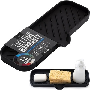 image:imageZulay Kitchen Small Silicone Sponge Holder 49x33  SpaceSaving Sink Organizer Tray for Sponge Soap Brush amp More  Compact NonSlip Dish for Kitchen amp Bathroom BlackBlack Large