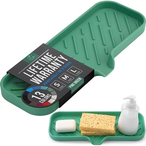 image:imageZulay Kitchen Small Silicone Sponge Holder 49x33  SpaceSaving Sink Organizer Tray for Sponge Soap Brush amp More  Compact NonSlip Dish for Kitchen amp Bathroom BlackPine Green Large