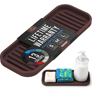 image:imageZulay Kitchen Small Silicone Sponge Holder 49x33  SpaceSaving Sink Organizer Tray for Sponge Soap Brush amp More  Compact NonSlip Dish for Kitchen amp Bathroom BlackDark Mahogany Medium