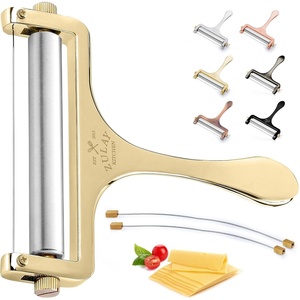 image:imageZulay Kitchen Stainless Steel Wire Cheese Slicer  Adjustable Hand Held Cheese Cutter with 2 Extra Wires  Premium Cheese Shaver For Mozzarella Cheddar Gruyere  Cheese Cutter with Wire WhiteGold