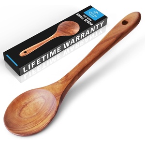 image:imageZulay Kitchen Teak Wood Utensil Set  2 Piece Large Wooden Cooking Spoon and Slotted Turner Handcrafted Natural Teak Wood Kitchen Utensils Durable Nonstick Safe amp Smooth Finish1Piece Small Spoon