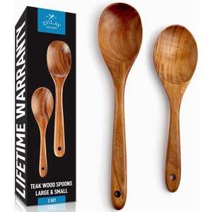 image:imageZulay Kitchen Teak Wood Utensil Set  2 Piece Large Wooden Cooking Spoon and Slotted Turner Handcrafted Natural Teak Wood Kitchen Utensils Durable Nonstick Safe amp Smooth Finish2Piece Large  Small Cooking Spoons