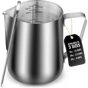image:imageZulay Milk Frothing Pitcher with Latte Art Pen  12oz 20oz 32oz  Stainless Steel Frother Cup with Measurement Markings Espresso amp Coffee Accessories Creamer Jug with LaserWelded Handle  12 ozSilver