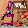 image:imageZulay Kitchen Pulperizer 9 in 1 Cast Iron Juicer  EasytoClean HeavyDuty Manual Juicer with Presser Attachment to Juice All Types of Fruits Extra Tall with Stainless Steel Bowl  WhiteOriginal  Electric Pink