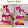 image:imageZulay Kitchen Pulperizer 9 in 1 Cast Iron Juicer  EasytoClean HeavyDuty Manual Juicer with Presser Attachment to Juice All Types of Fruits Extra Tall with Stainless Steel Bowl  WhiteOriginal  Electric Pink